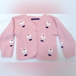 Pink knit ice cream soda sweater with pink buttons 2T
